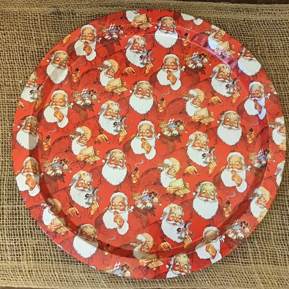 Vintage retro Santa tin tray